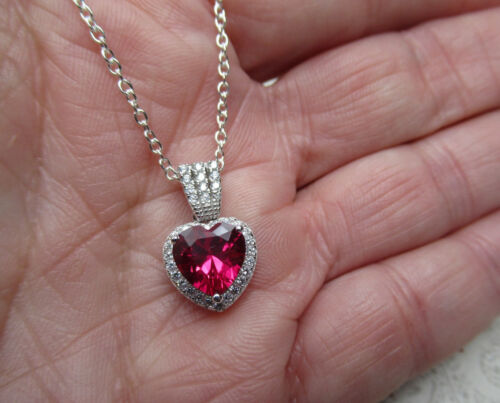 Red Garnet CZ Heart Pendant 925 Sterling Silver January Birthstone Necklace 