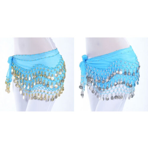 Chiffon Dangling Belly Dance Hip Scarf Wrap Belt for Halloween Costume 3Row Coin