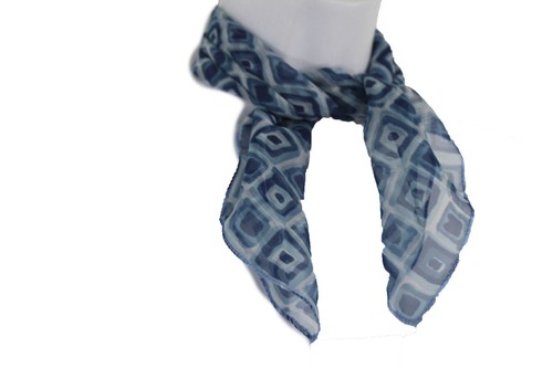 Women Fashion Blue Small Neck Scarf Fabric Geometric Square Print Pocket Square