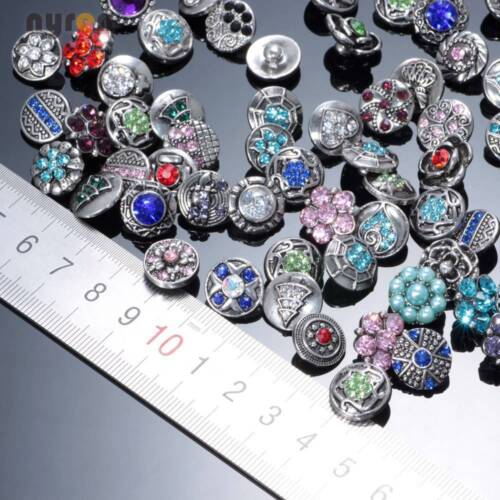 50pcs//lot Mixed Rhinestone Styles 12mm Metal Snap Button Fit Snaps Jewelry