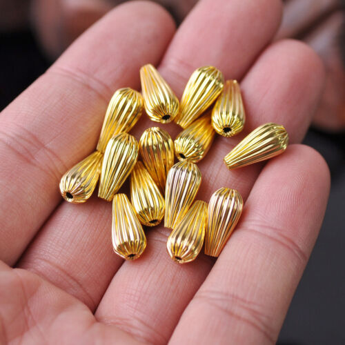 20pcs Plicated Teardrop 14x7mm Gold/Silver Plated Loose Brass Metal Beads 