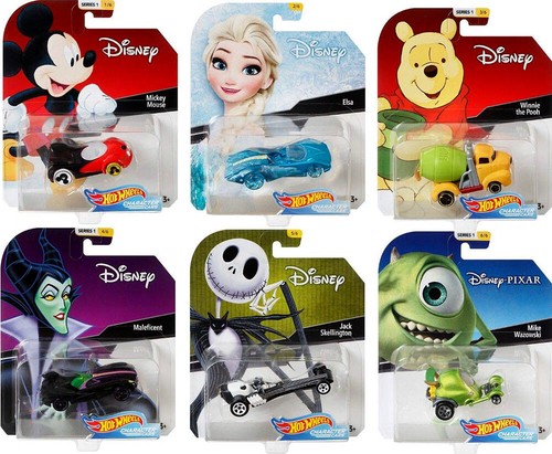 Walt Disney Character cars 6 coches Mickey Elsa winnie 1:64 Hot Wheels dmh73
