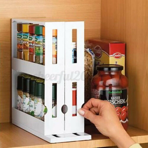 2 Tiers Rotating Jars Spice Rack Organiser Free Standing Kitchen Storage Holder