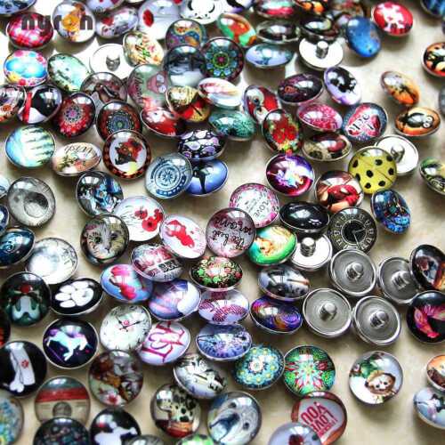 18mm Snap Button Mix Random Pattern Glass Snap Charms For Snap Jewelry HM0151