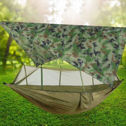 Ultralight Portable Nylon Camping Hammock Mosquito Net with Rain Fly Tent Tarp 