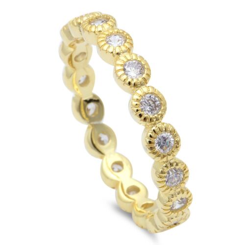 Yellow Gold Plated Eternity Band .925 Sterling silver Rings Sizes 4-10