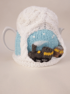 Christmas Steam Train Tea Cosy Knitting Pattern to knit your own Locomotive cosy