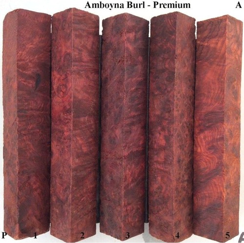 SET OF 5 AMBOYNA BURL PEN BLANKS PREMIUM GRADE BLANKS