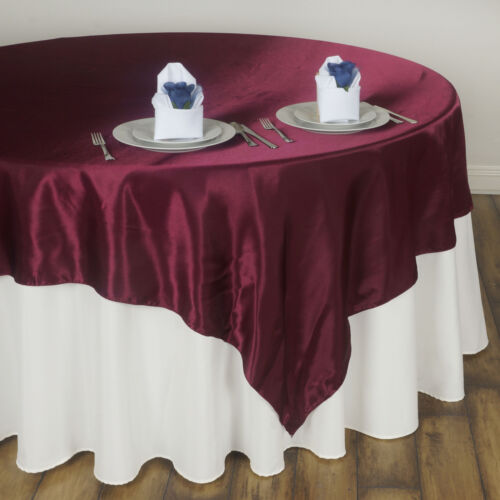 BURGUNDY Satin Table Overlay 58/"X58/" Square Tablecloth Cover Wedding Decoration