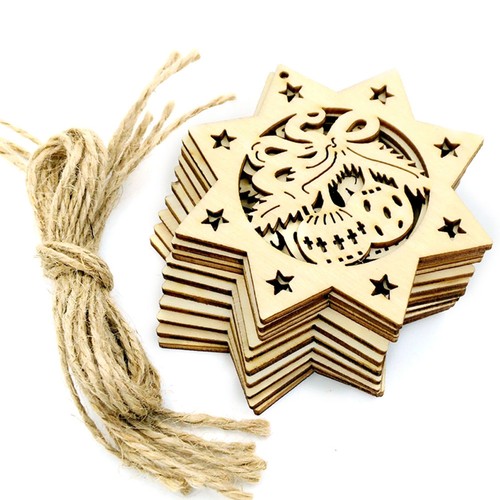 10Pcs Cute Wood Snowflake Xmas Wedding Tree Hanging Ornament Decoration