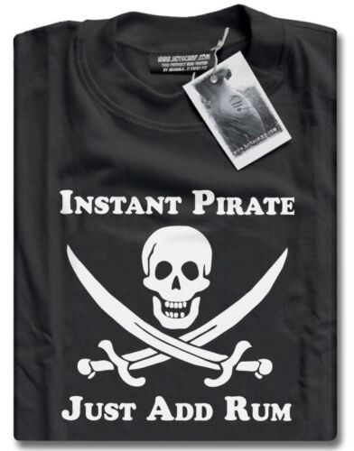 NEW Instant Pirate Just Add Rum Fancy Dress Party Costume Mens Black T-Shirt