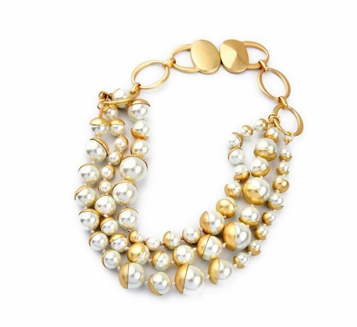 Victorian GLASS Pearl Period Elegant Gold Chain Chunk Statement Chocker Necklace