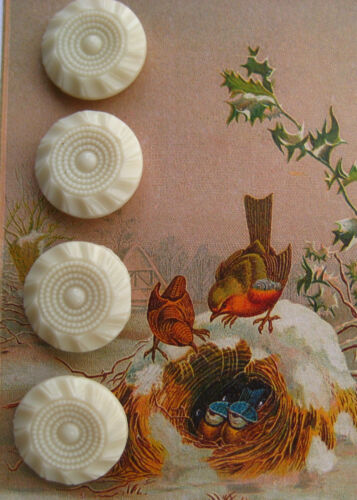 Set of 4~Vintage 3/4" Ivory Spiral Glass Buttons~Pre WWII 