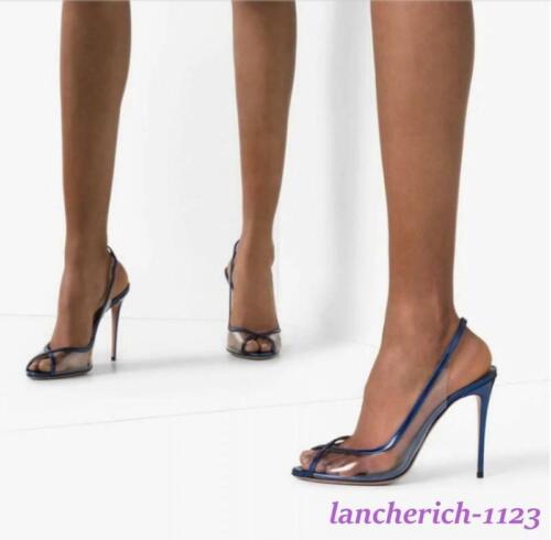 Clear Women's Sandals Shoes Open Toe Roman Slip On Stilettos Heel Slingback Chic 