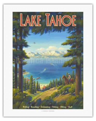 California Lake Tahoe Kerne Erickson Vintage Style Travel Poster Print Giclée