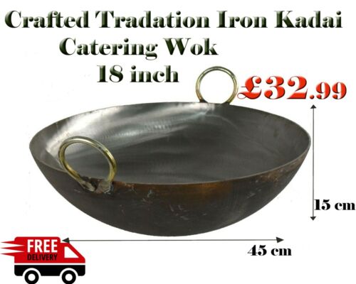 18 " STREET COOKING CATERING WOK Black Iron Kadai WOK 