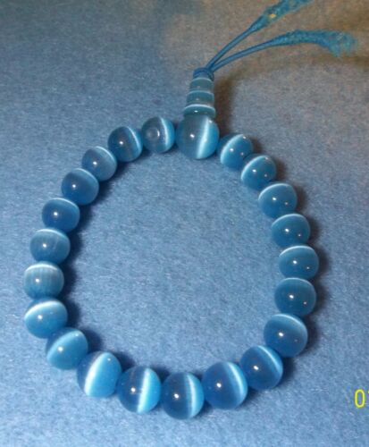 Blue fiber optic cat/'s eye stretch bracelet 7/"