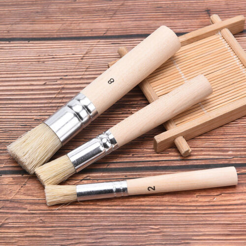 3Pcs/Set Wooden Stencil Brush Hog Bristle Brushes Watercolor Oil Painting To`S2 