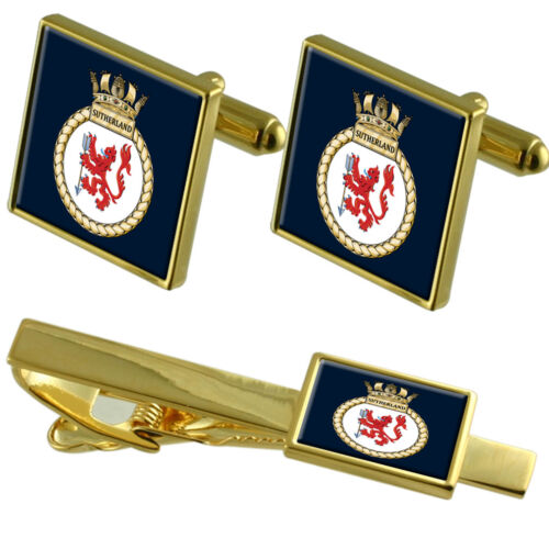 Royal Navy HMS Sutherland Gold Tie Clip Cufflinks Box Set