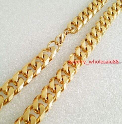 28'' 1pcs Stainless Steel Gold Curb chain necklace For Mens 8mm 24'' 2pcs 