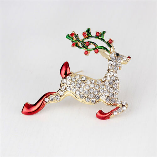 1X strass cristal CHRISTMAS Deer Broche Broche Cadeau de Noël Gold Tone _ TB 