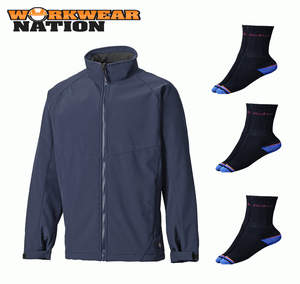 Breathable Dickies Softshell Jacket Waterproof Full Zip Coat Navy FREE SOCKS