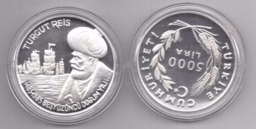 TURKEY SILVER PROOF 5000 LIRA COIN 1985 YEAR KM#976 TURKISH NAVY MINTAGE 1,000