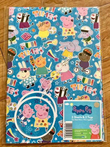 Inc 2 Sheets & 2 Tags Peppa Pig Star Birthday Wrapping Paper