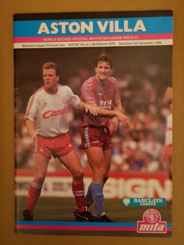 Programme Aston Villa Football Club Villa Park Programmes 1988 1989 Various 