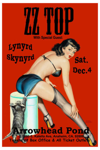 Betty Page ZZ Top with Lynyrd Skynyrd at Anaheim  Concert Poster 1999 