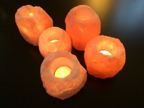4 sel de l'Himalaya bougeoir Tea Light Natural Rock Handmade Craft Orange Rose 