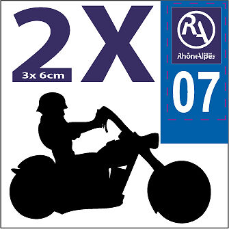 2 stickers style plaque immatriculation moto Département RHONE ALPES RA 07 