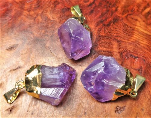 Raw Amethyst Crystal Necklace Gold Pendant LR22 Healing Crystals And Stones