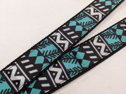 Teal White and Black Geometric or Aztec Removable Keychain Lanyard 
