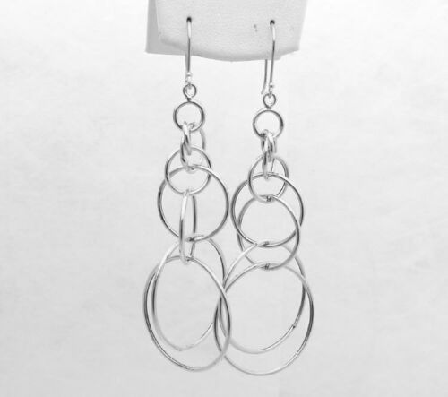 NEW 3/" Bold Double Circle Dangle Drop Earrings Real 14K White Gold 2.90gr