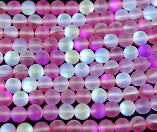 12MM MYSTIC AURA QUARTZ GEMSTONE MATTE TITANIUM PINK ROUND LOOSE BEADS 7/"