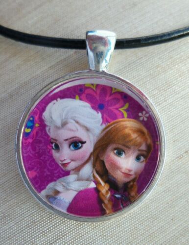 Glass Pendant with Leather Necklace "Princesses ELSA & ANNA" Disney's FROZEN 