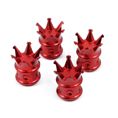 4 RED KING CROWN CNC BILLET ALUMINUM TIRE VALVE STEM CAPS FOR SUBARU