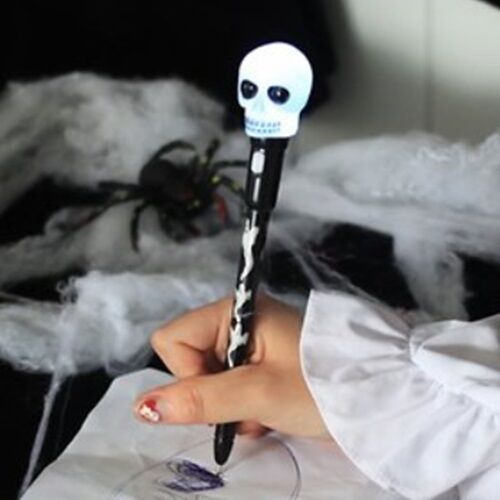 LED Halloween Ball pen Skull Black or Blue Randomly Provided Office School 