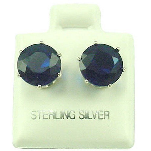 9 mm Rond Zircone cubique Simulé Saphir Clous D/'Oreilles SE225 Sterling Silver
