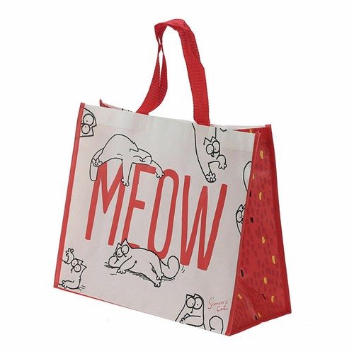 SIMONS CAT MEOW SHOPPER BAG REUSABLE TOTE RED KITTEN PET CARTOON COMIC PUSSY