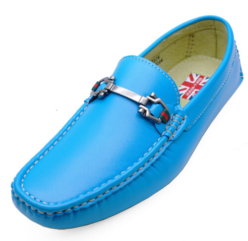 MENS BLUE SLIP-ON MOCCASINS SMART WORK LOAFERS CASUAL DRIVING SUIT SHOES 6-11 