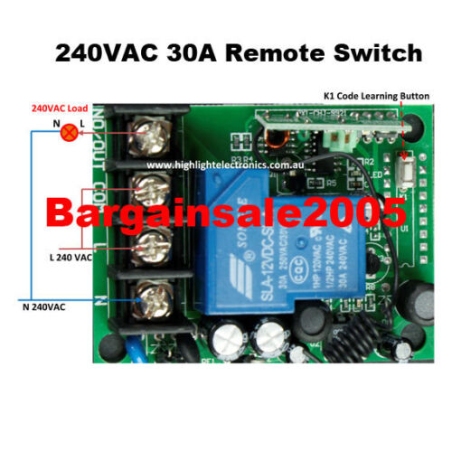30A 240VAC Single Channel Remote Control Switch Universal Contact RSA240 H2 TLM1 
