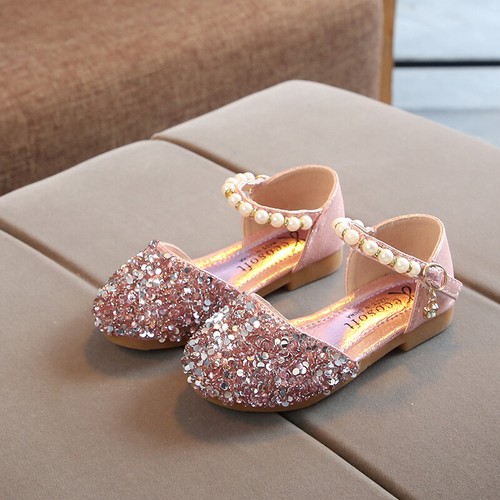 Girls Kids Glitter Sequins Slip On Buckle Wedding Party Bridesmaid Sandals Shoes