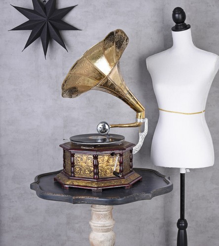Trichtergrammophon Messing Grammphon Antik Schellackpalle Gramophone Art Deco