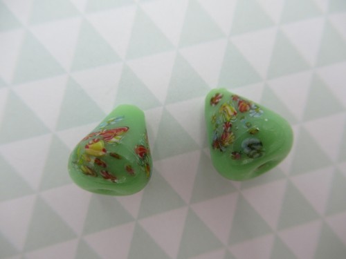 Vintage Glass Teardrop Beads Pear Beads Green Tombo Beads 12X9mm From Japan 6pcs