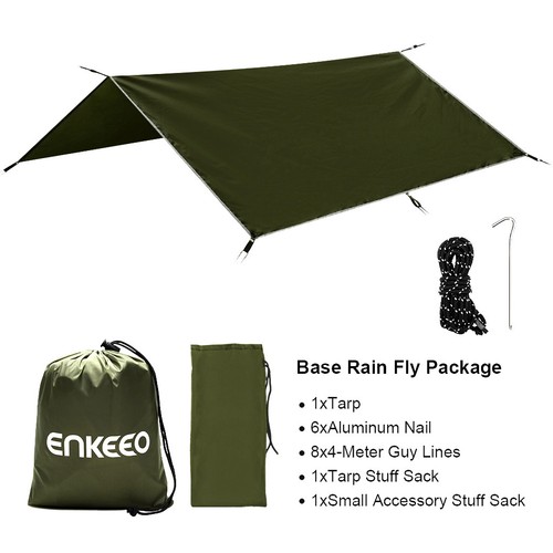 Enkeeo Portable Camping Tarp Fishing Tent Waterproof Rain Fly Hammock 2.9*2.9M