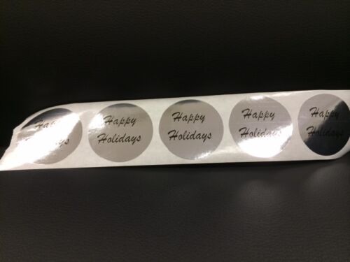 25 2/" HAPPY HOLIDAYS CIRCLE Labels Stickers SILVER CHRISTMAS HOLIDAY SEALS NEW
