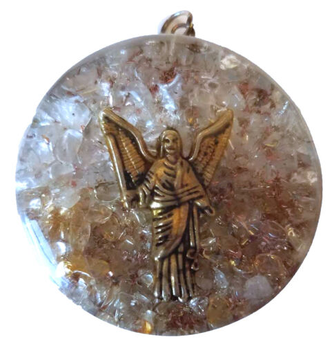 Archangel Uriel Charm on 1-1//2/" Quartz /& Citrine Orgone Gemstone Pendant