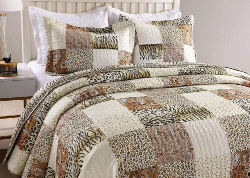 3 Piece Quilted Bedspread Leopard Print Quilt Quilt Set Bedding Animal Print